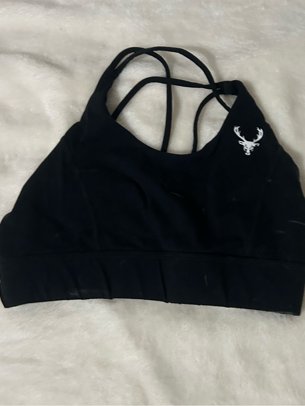 Gymshark Black Strappy Sports Bra with White Deer Logo